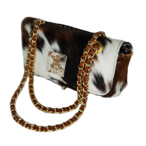 Charlie Leather Giuliana Small/Medium Shoulder Bag- Black/White/Brown Fur - NWT